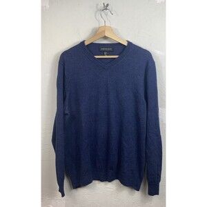 Harrison Davis Men's XL Blue V-Neck Pullover 100% Extra Fine Merino Wool Sweater